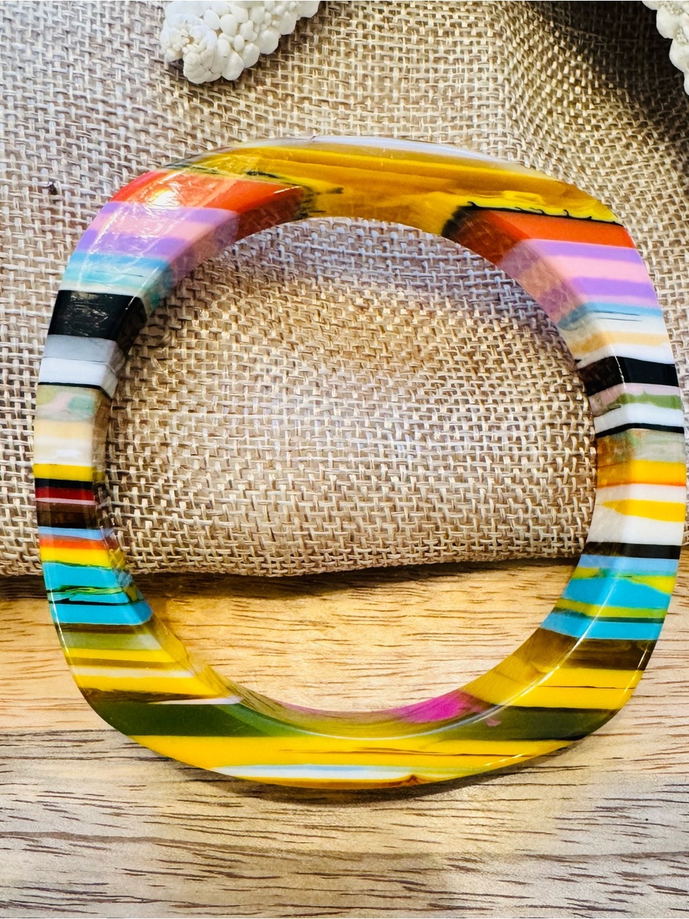 Designer Inspired Colorful Striped Resin Bangle Bracelet
